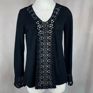 Y2K Womens (M) VOICE OF CALIFORNIA Black Lace Crocheted Sweater Goth Cotton USA